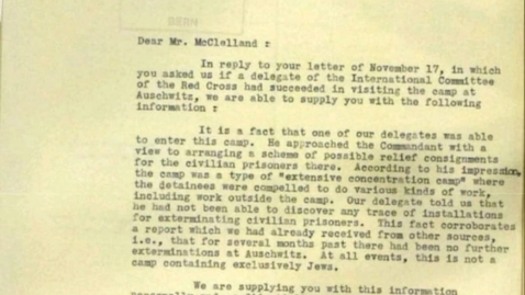 Thumbnail for This is a document of the Red Cross from 1944 stating that there is no evidence of the crimes of the Holocaust.  