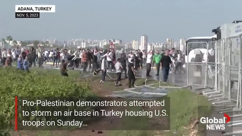 Thumbnail for Turkish Police deploy tear gas, water cannons to disperse pro-Palestinian protesters.mp4