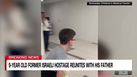 Thumbnail for Nine-year-old Ohad Munder, who was held hostage by Hamas along with his mother and grandmother, reunites with his father